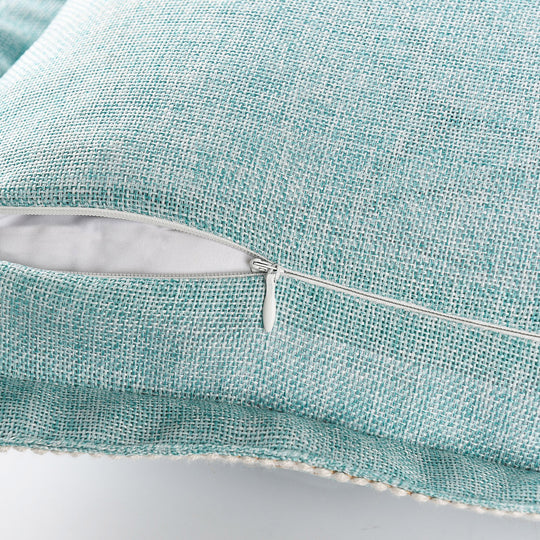 2 Piece Farmhouse Burlap Trimmed Decorative Pillow Covers with Floral Linen Lace Edge