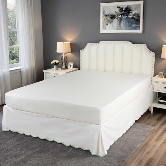 Easy Fit Scallop Edge Pleated Bedskirt, 14 Inch Drop Anti-Slip Dust Ruffle
