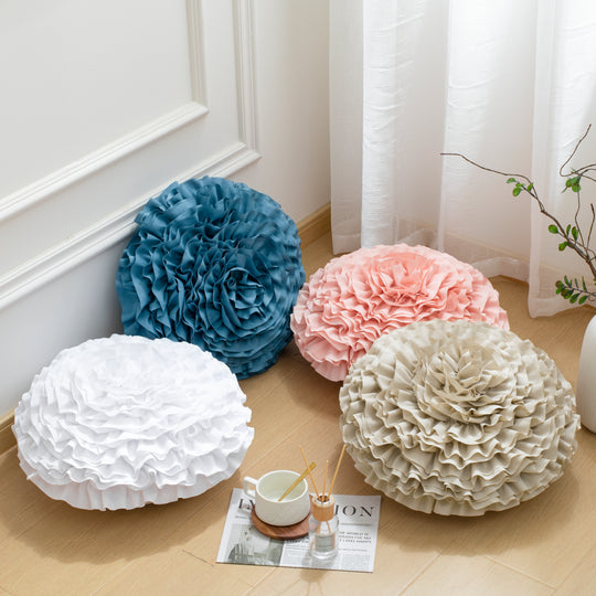 2 Pack 3D Rose Flower Handmade Rosette Rounded Decorative Throw Pillow, Layered Ruffle Floral Accent Pillow for Home Decor,16" Round