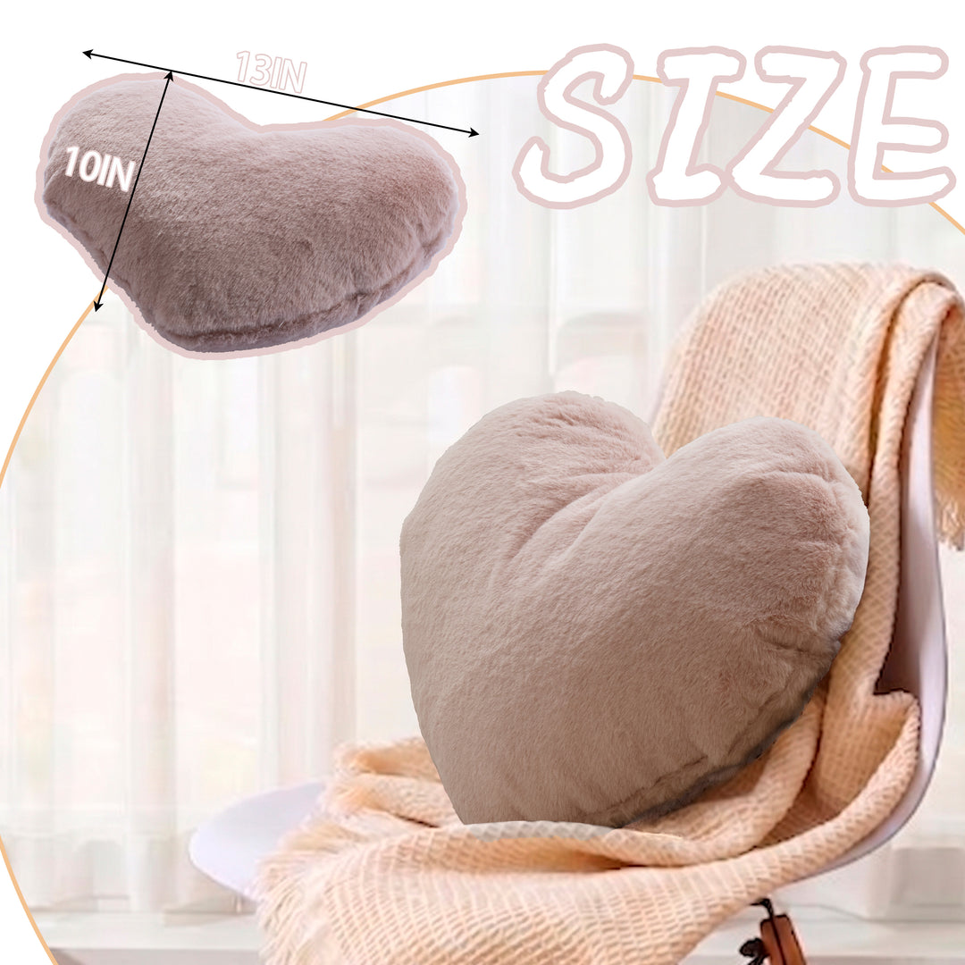 2 Pack Heart Shaped Throw Pillows, Love Decorative Pillow Gifts, Ultra Soft Faux Rabbit Fur Cute Pillows for Women Girls Kids Bedroom Decor