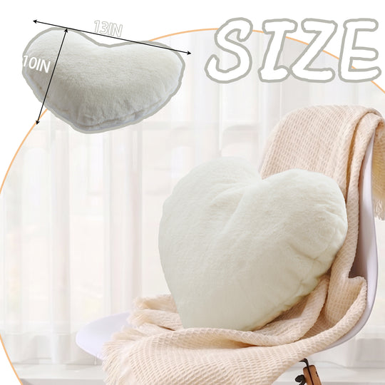 2 Pack Heart Shaped Throw Pillows, Love Decorative Pillow Gifts, Ultra Soft Faux Rabbit Fur Cute Pillows for Women Girls Kids Bedroom Decor