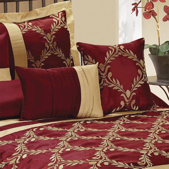 HIG 7 Piece Faux Silk Fabric Embroideried Bedding Set