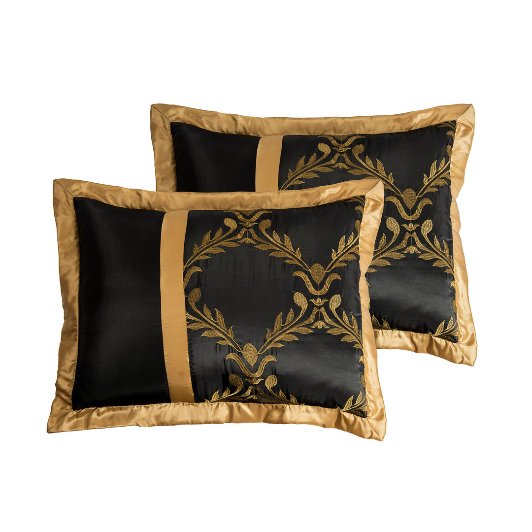 Luxury Black & Gold Embroidered Comforter Set – Elegant Brushed Bedding with Bedskirt for Queen/King