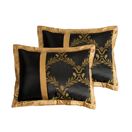 Luxury Black & Gold Embroidered Comforter Set – Elegant Brushed Bedding with Bedskirt for Queen/King