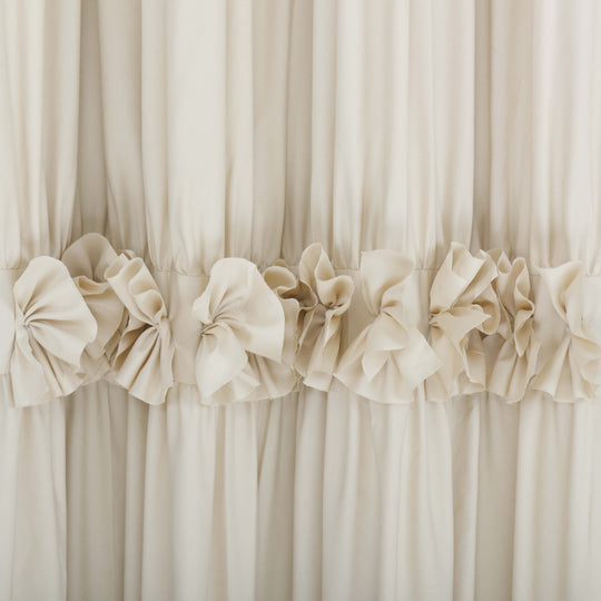 HIG Farmhouse Ruffle Window Curtains with Blackout Liner Handmade Bow Ties Drapes 2 Panels Set, 54"W x 84"L