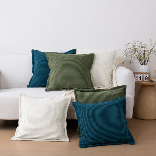 Ribbed Corduroy Decorative Throw Pillows Set of 2,Square Accent Pillows with Covers & PP Cotton Inserts