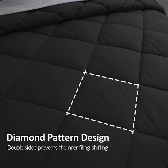 HIG 7 Piece Reversible Comforter Set - Black Quilted Down Alternative Bedding All Season Super Soft Microfiber Bed in a Bag Includes Sheets Pillowcases Shams