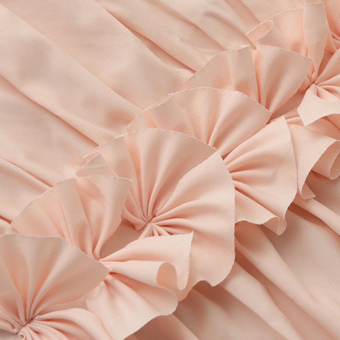 Ruffled Floral Applique Tier Curtains – Brushed Fabric Decorative Kitchen Curtains (Set of 2)