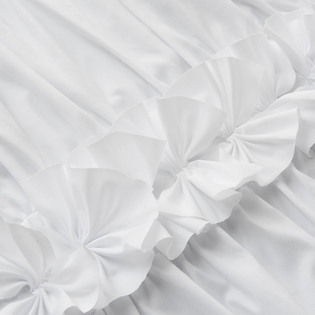 Ruffled Floral Applique Tier Curtains – Brushed Fabric Decorative Kitchen Curtains (Set of 2)