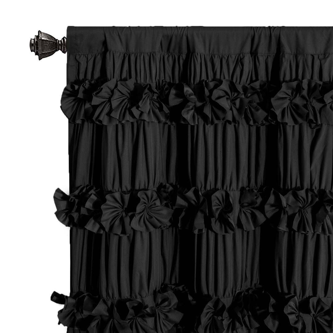 Ruffled Floral Applique Window Curtains – Rod Pocket Decorative Curtains (Set of 2, Multiple Sizes & Colors)