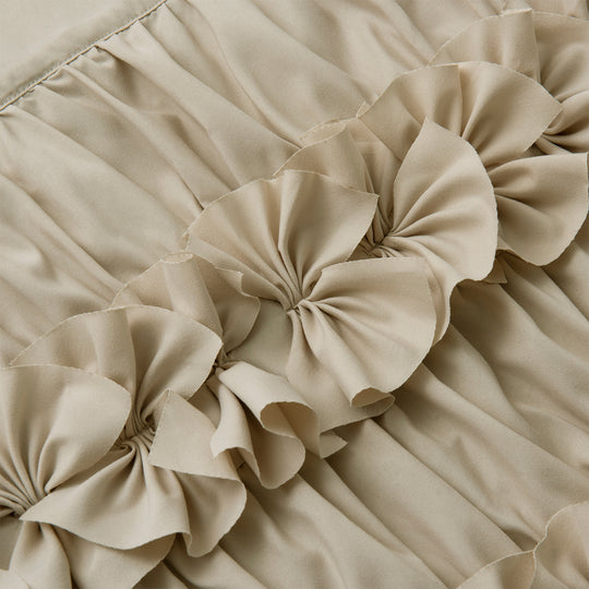 Ruffled Floral Applique Tier Curtains – Brushed Fabric Decorative Kitchen Curtains (Set of 2)
