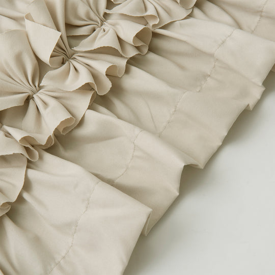 Ruffled Floral Applique Tier Curtains – Brushed Fabric Decorative Kitchen Curtains (Set of 2)