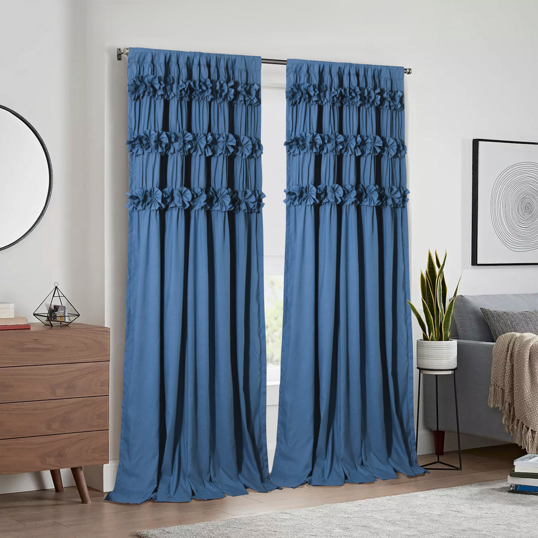 Ruffled Floral Applique Window Curtains – Rod Pocket Decorative Curtains (Set of 2, Multiple Sizes & Colors)