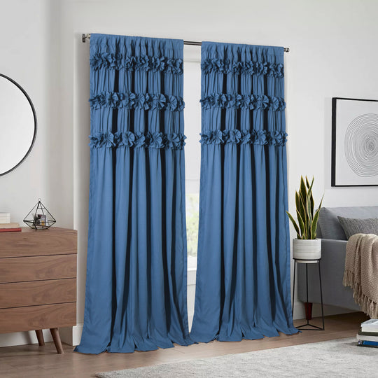 Ruffled Floral Applique Window Curtains – Rod Pocket Decorative Curtains (Set of 2, Multiple Sizes & Colors)