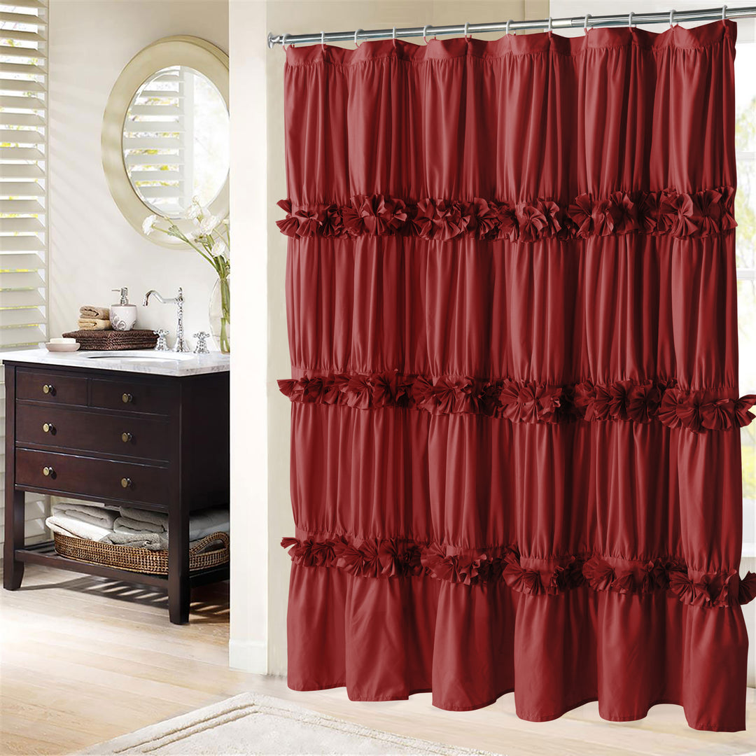 Luxurious Farmhouse Unique Pleated Cloth Fabric Shower Curtain 72x72 Extra Long Bathroom Curtain