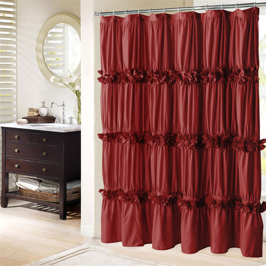 Luxurious Farmhouse Unique Pleated Cloth Fabric Shower Curtain 72x72 Extra Long Bathroom Curtain