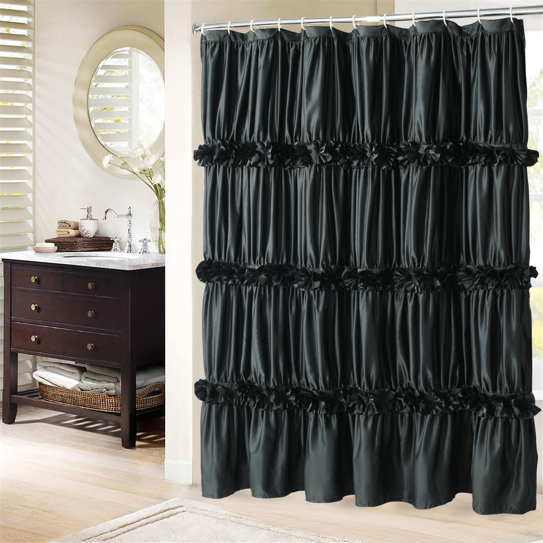 Luxurious Farmhouse Unique Pleated Cloth Fabric Shower Curtain 72x72 Extra Long Bathroom Curtain