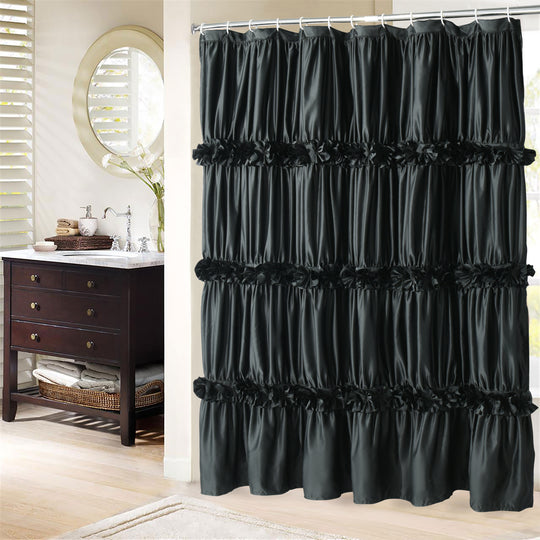 Luxurious Farmhouse Unique Pleated Cloth Fabric Shower Curtain 72x72 Extra Long Bathroom Curtain