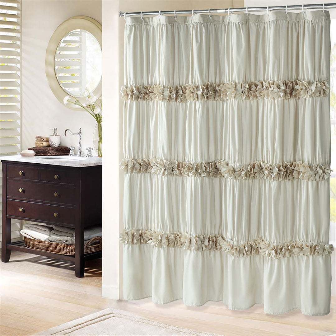 Luxurious Farmhouse Unique Pleated Cloth Fabric Shower Curtain 72x72 Extra Long Bathroom Curtain