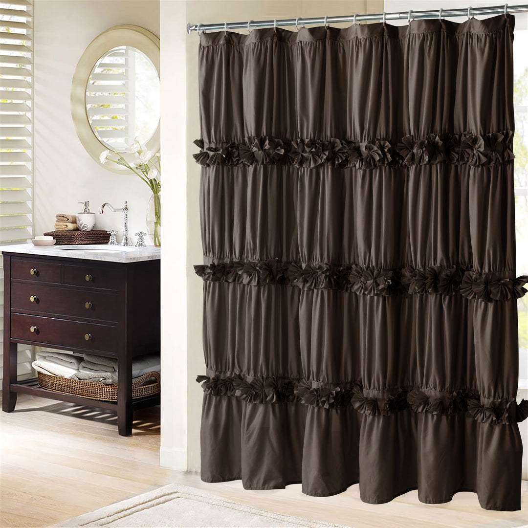Luxurious Farmhouse Unique Pleated Cloth Fabric Shower Curtain 72x72 Extra Long Bathroom Curtain