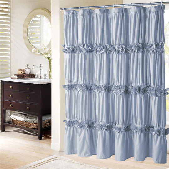 Luxurious Farmhouse Unique Pleated Cloth Fabric Shower Curtain 72x72 Extra Long Bathroom Curtain