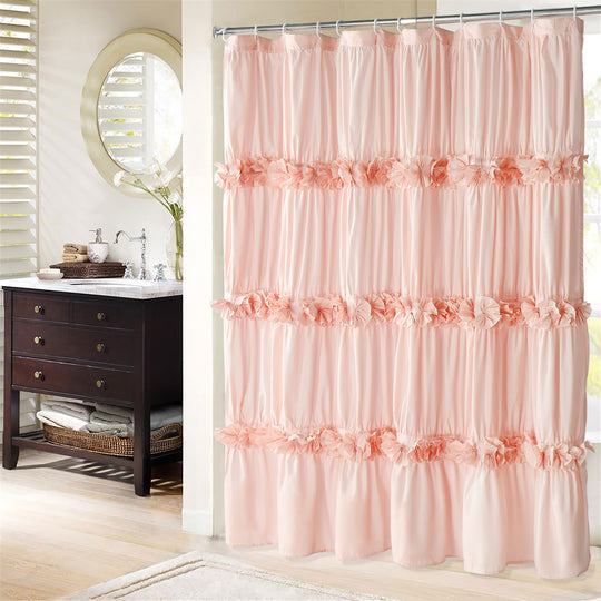 Luxurious Farmhouse Unique Pleated Cloth Fabric Shower Curtain 72x72 Extra Long Bathroom Curtain