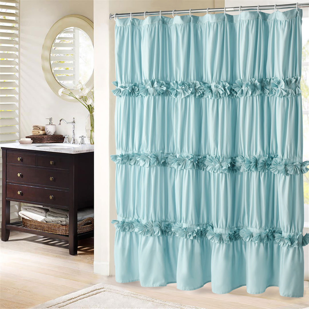 Luxurious Farmhouse Unique Pleated Cloth Fabric Shower Curtain 72x72 Extra Long Bathroom Curtain