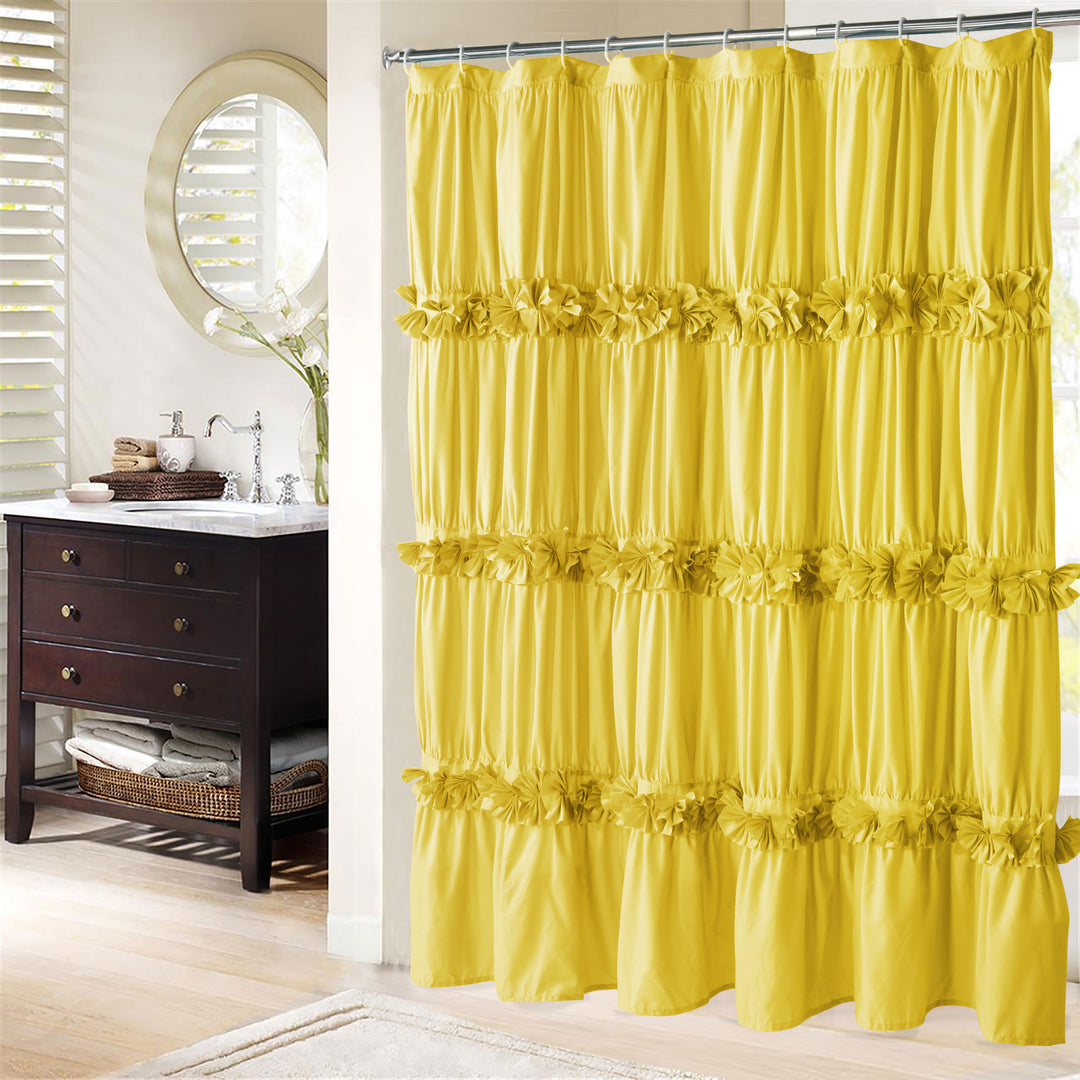 Luxurious Farmhouse Unique Pleated Cloth Fabric Shower Curtain 72x72 Extra Long Bathroom Curtain