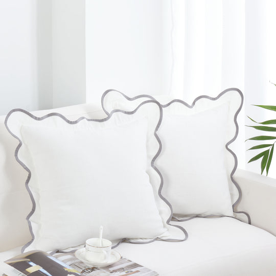 Closeout - Throw Pillow Covers with Scalloped Border, Set of 2, 18"x18", N60005