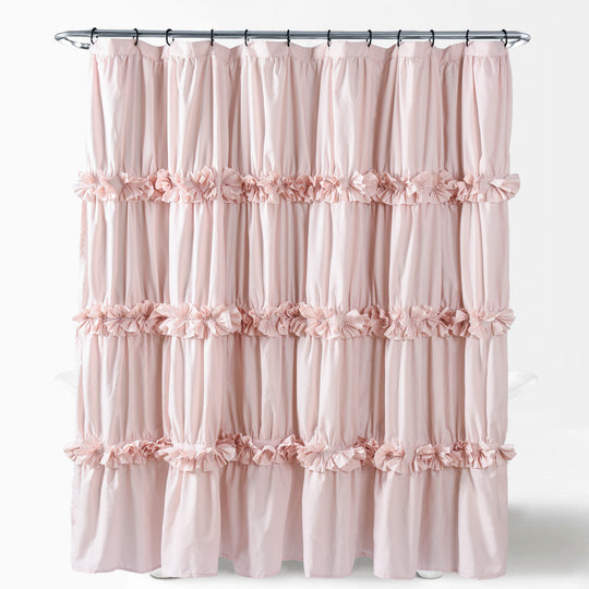 HIG Peach Pink Handcrafted Bow Tie Shower Curtain, 72" x 72", Cloth Fabric