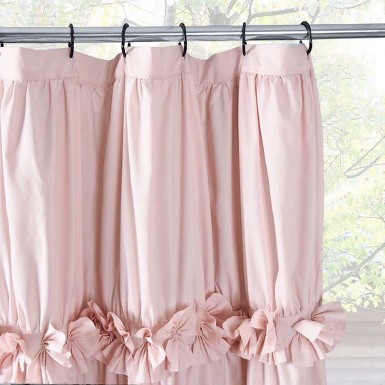 HIG Peach Pink Handcrafted Bow Tie Shower Curtain, 72" x 72", Cloth Fabric