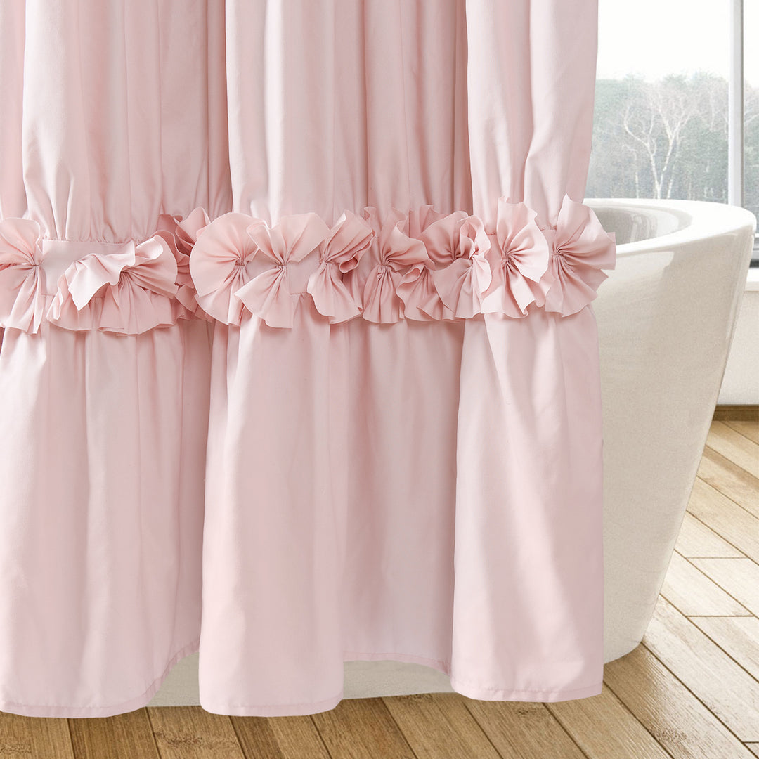 HIG Peach Pink Handcrafted Bow Tie Shower Curtain, 72" x 72", Cloth Fabric