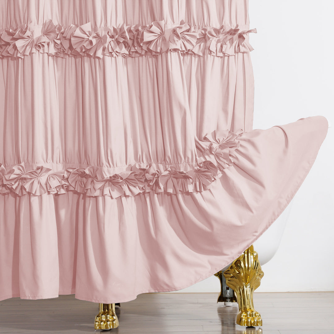 Luxurious Farmhouse Unique Pleated Cloth Fabric Shower Curtain 72x72 Extra Long Bathroom Curtain