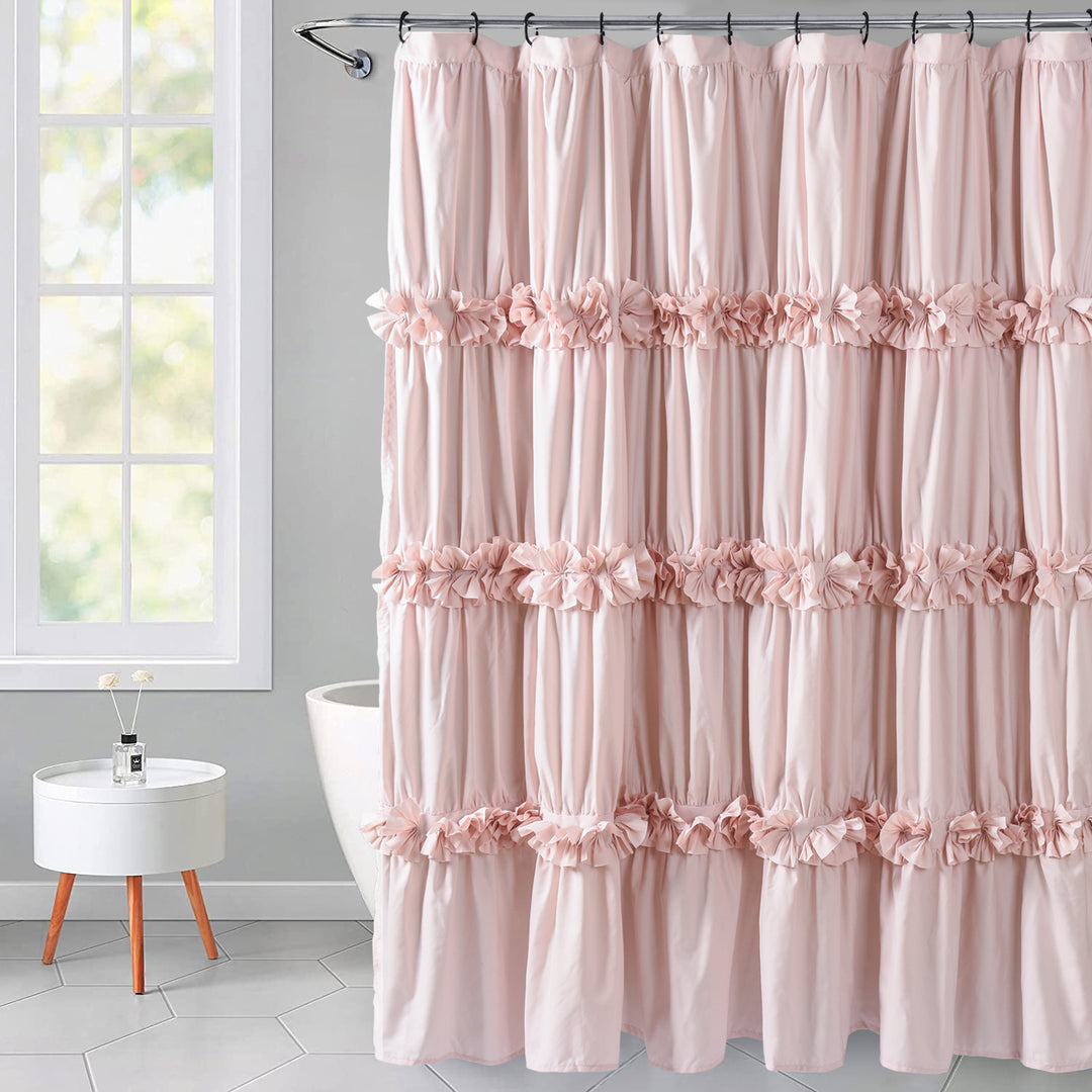 HIG Peach Pink Handcrafted Bow Tie Shower Curtain, 72" x 72", Cloth Fabric