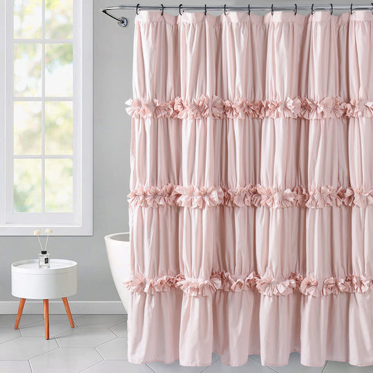 HIG Peach Pink Handcrafted Bow Tie Shower Curtain, 72" x 72", Cloth Fabric