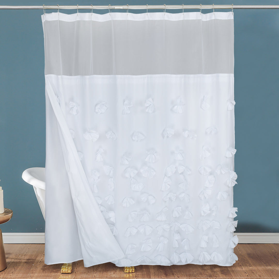 HIG Farmhouse Shower Curtain with Waterproof Detachable Liner, Boho Decorative Bathroom Curtain with Butterfly Flowers, Vintage Fabric Shower Curtain with See Through Window, 72" x 72"