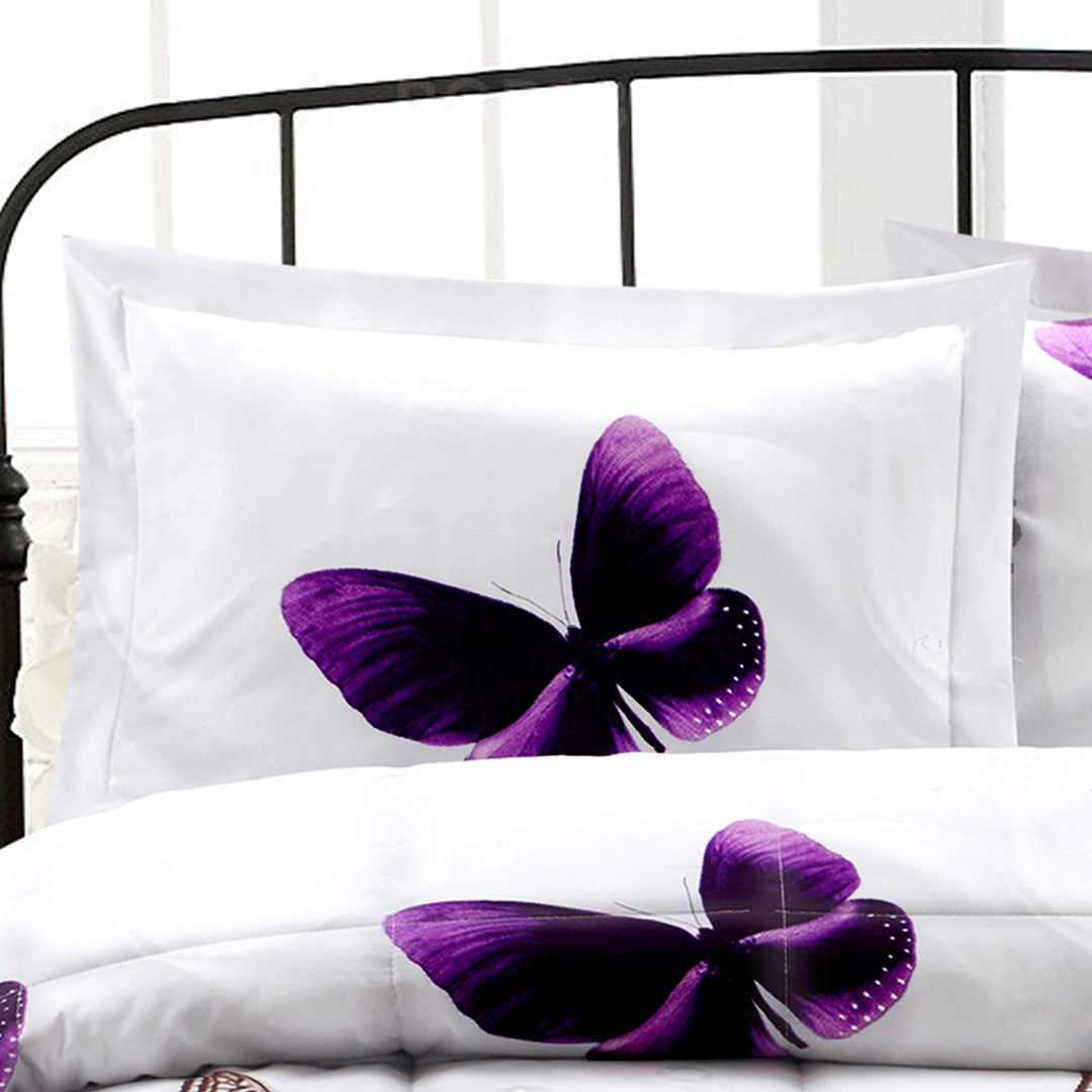 3D Print Purple Butterfly All Season Quilted Comforter Set