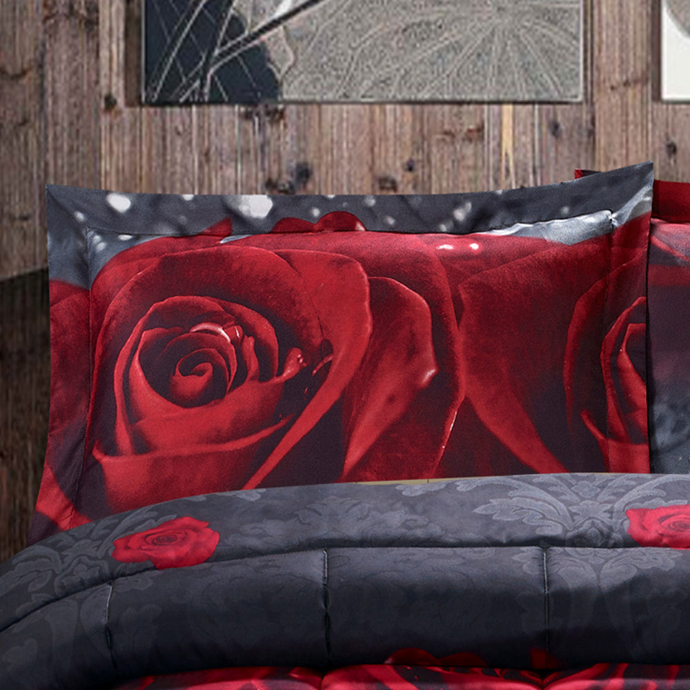 3D Print Red Rose Love All Season Comforter Set-Y28