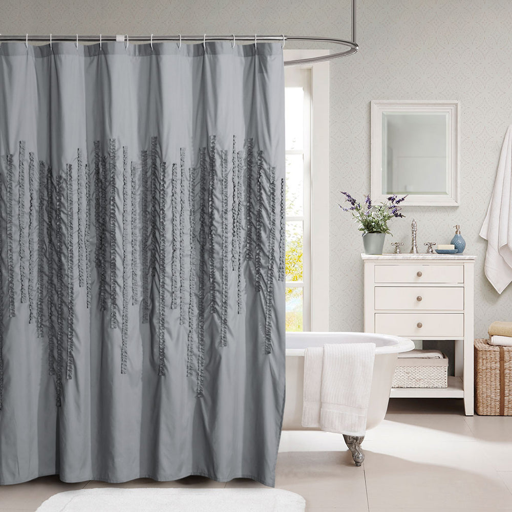 HIG Luxurious Gray and White Farmhouse Unique Pleated Cloth Fabric Shower Curtain 72x72 Extra Long Bathroom Curtain