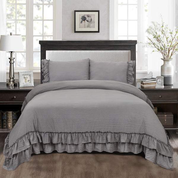 3 Piece Pre-Washed Microfiber Handmade Ruffle Fringe Duvet Cover Set