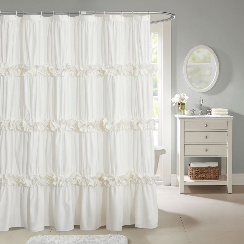 HIG Luxurious Farmhouse Unique Pleated Cloth Fabric Shower Curtain 72x72 Extra Long Bathroom Curtain