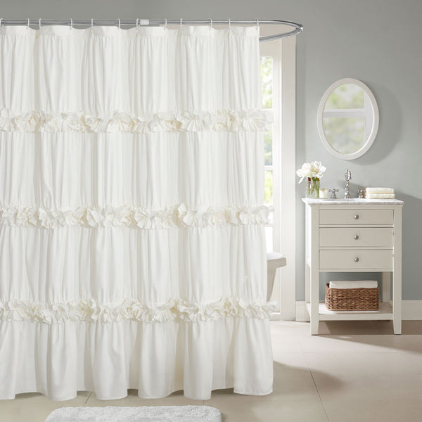 Luxurious Farmhouse Unique Pleated Cloth Fabric Shower Curtain 72x72 Extra Long Bathroom Curtain