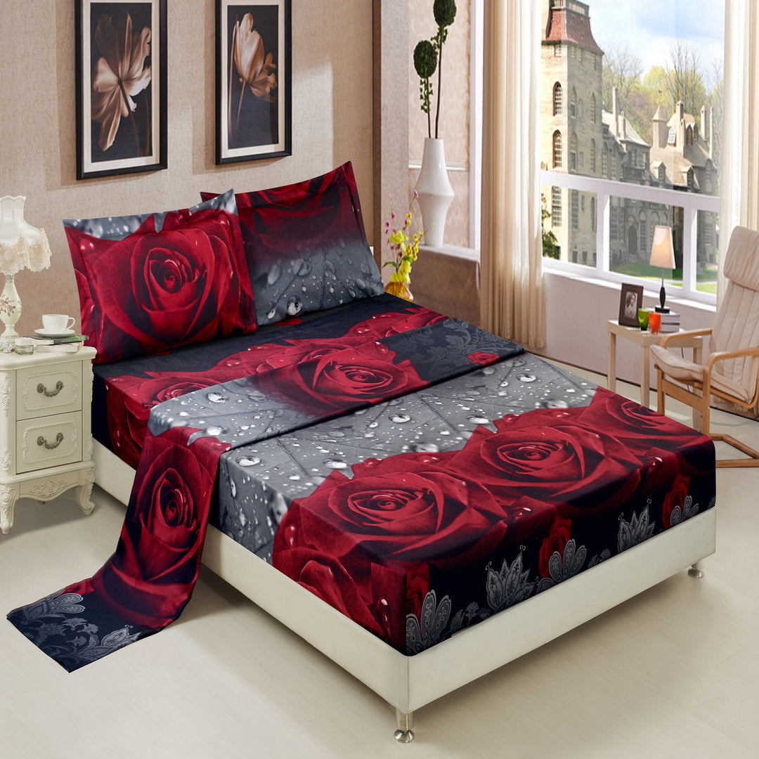 HIG 3D Print Sheet Set - 4 Piece Red Rose and Love Printed Sheet Set Queen King Size