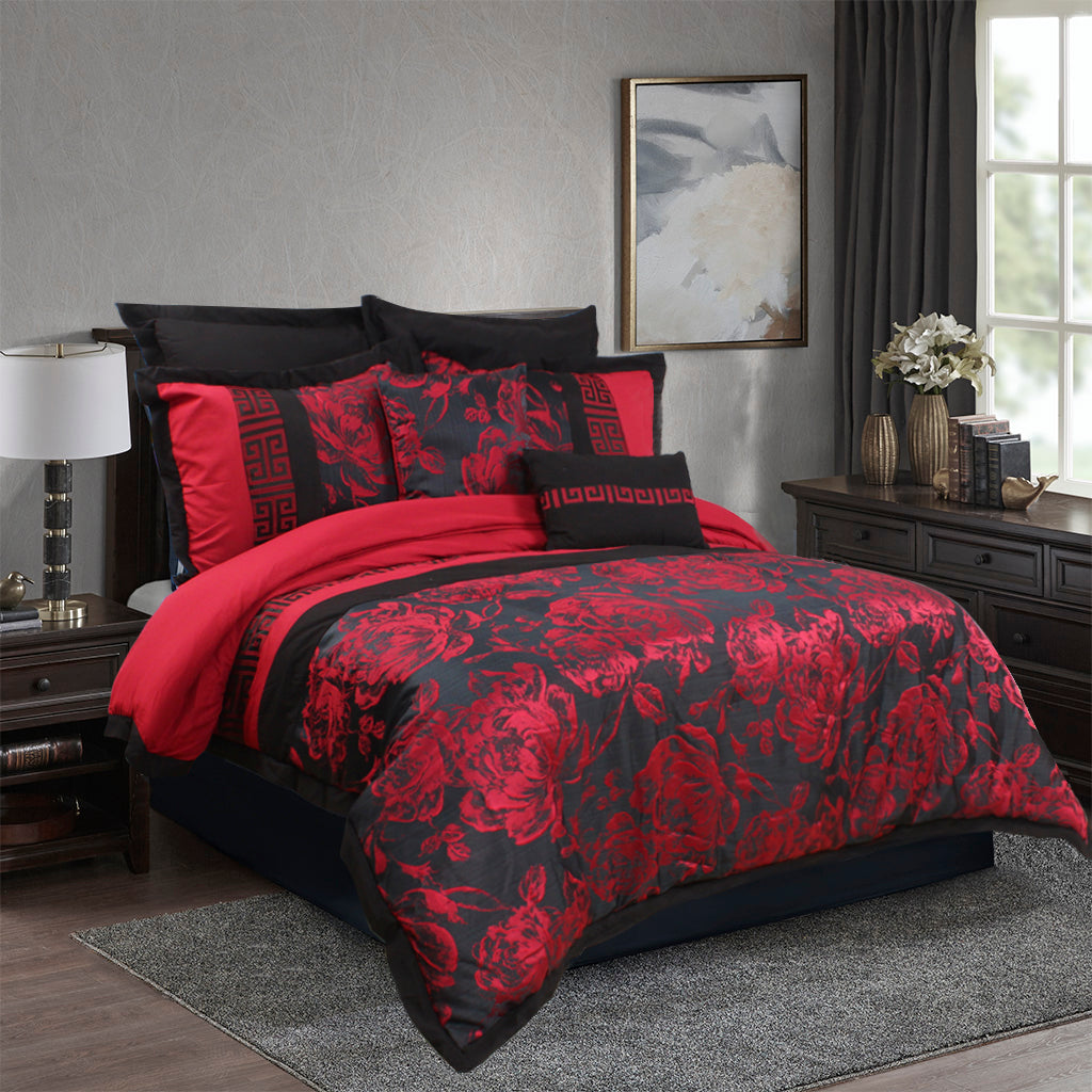 8 Piece Jacquard Fabric Patchwork Comforter Set Bed In A Bag-Tang
