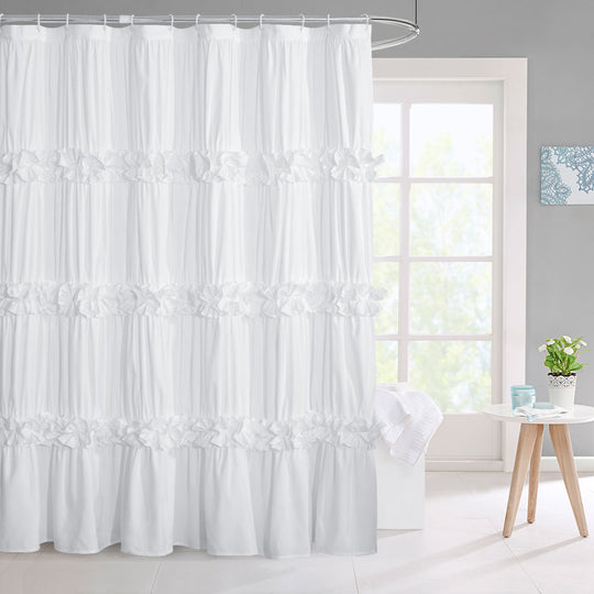 HIG Luxurious Farmhouse Unique Pleated Cloth Fabric Shower Curtain 72x72 Extra Long Bathroom Curtain