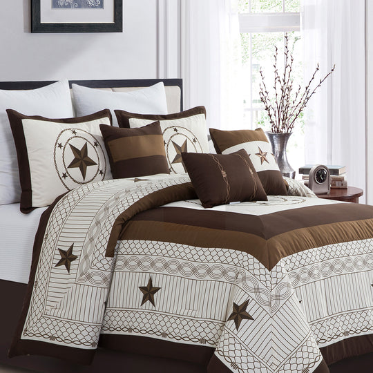 7 Piece Luxurious Star Stripe Print Patchwork Comforters Bed in a Bag Queen King Bedding Set