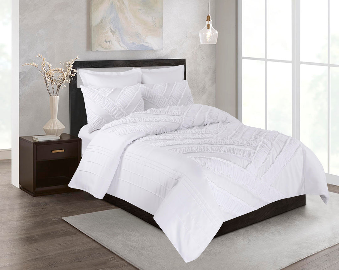 5 Piece Oversize Solid White Handmade Ruffle Comforter Set