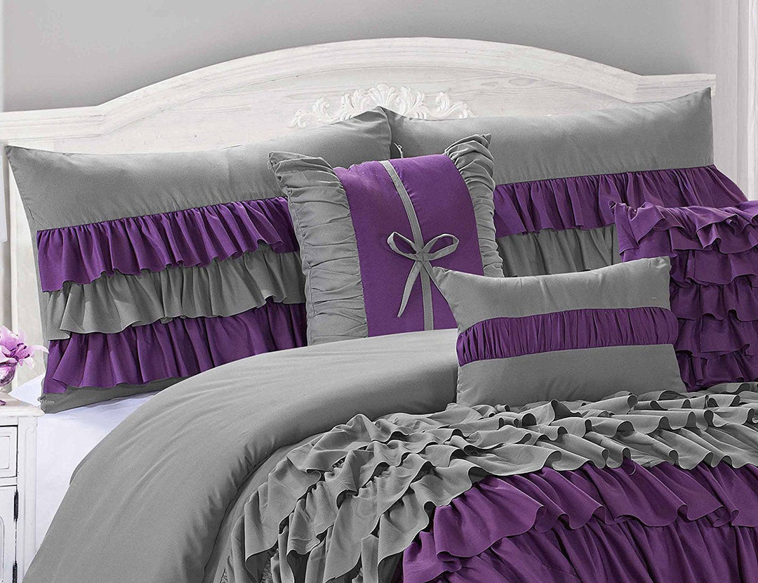 7 Piece Waterfall Multi Layers Ruffles Bed In A Bag Farmhouse Comforter Set