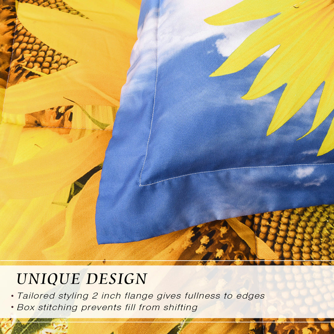3D Print Sunflower Box Stitched Lightweight All Season Comforter Set