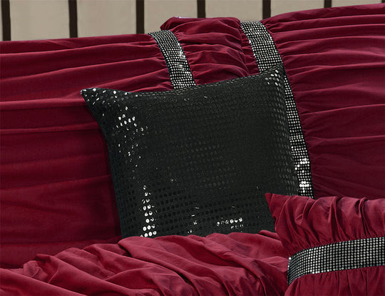 7 Piece Microfiber Ruffles Sequins Embroidery Bed In A Bag Comforter Set-Claraita